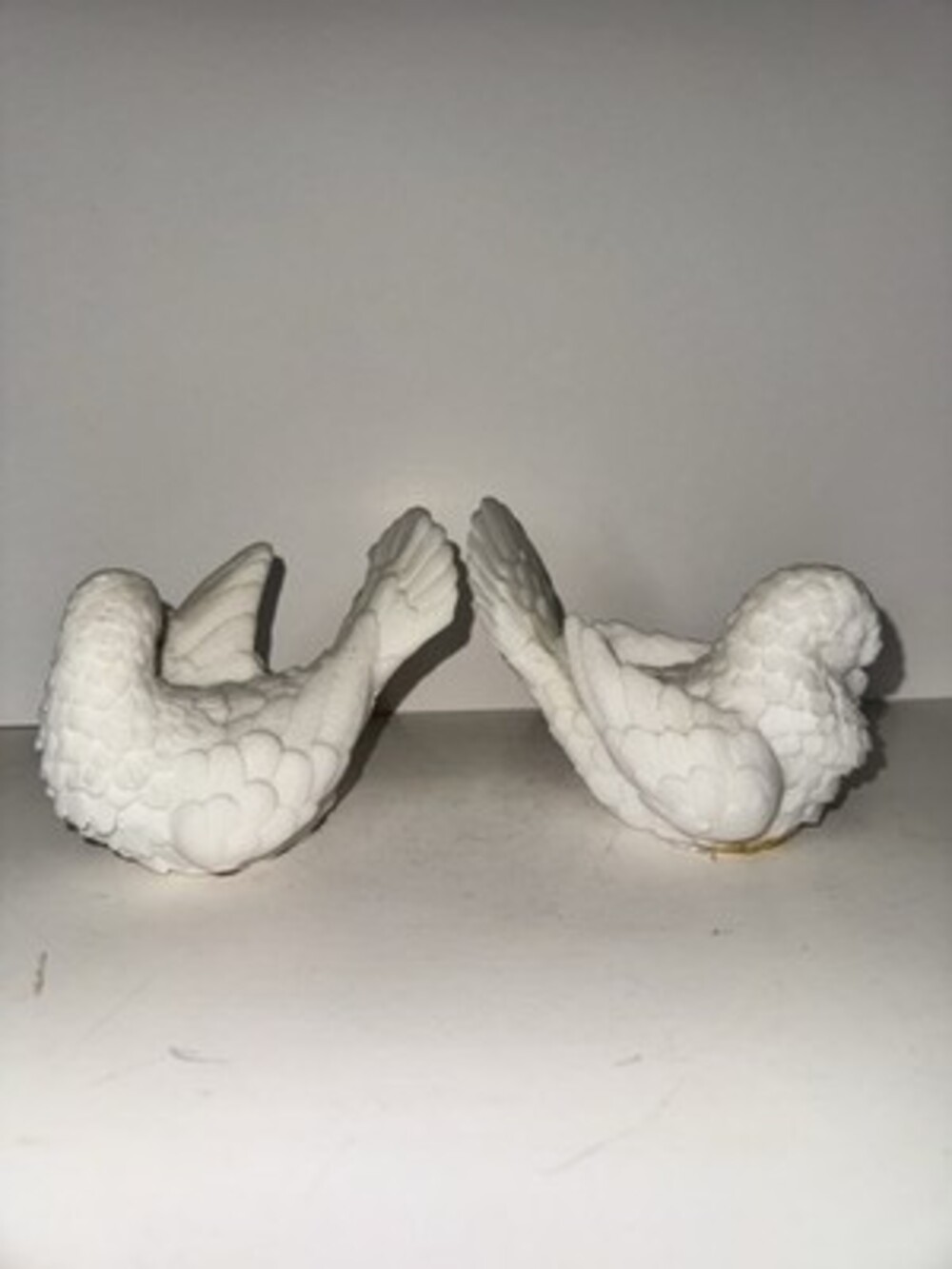 Vintage Italian Alabaster Bird Figurines Pair White Stone Santini Classic